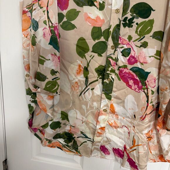 The Refinery Tan Floral Button Up Tunic Top Size 3X - Picture 4 of 8
